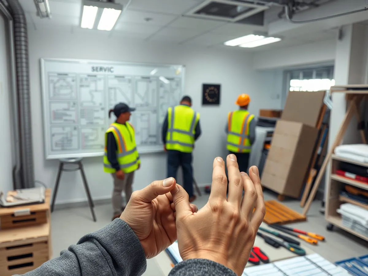 科技公司办公室分区翻新施工现场，工人按计划作业